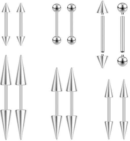 ZS 16G/18G Dorn Knorpel Tragus Helix Piercing, Edelstahl Dorn Ohrstecker Innengewinde Gebogene Hantel Nasensteg Ringe Schlangenbiss Piercing Schmuck für Damen Herren, 16g,L:10mm, Edelstahl, Kein