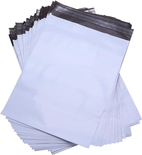 Rshuhx Versandbeutel Plastik Versandtaschen Versandtüten für Kleinteile Kleidung und Textilien Selbstklebend und Blickdicht Tailles Weiß