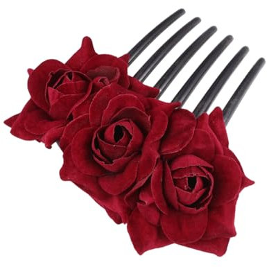MAGICLULU Rosen Haarkamm Blumenkamm Simulations-blumenmuster Kopfbedeckung Für Frauen Und Mädchen Weinrot Elegant Und Verarbeitet