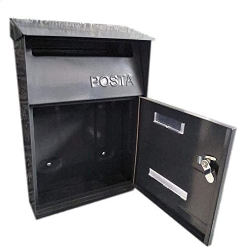 Klassischer Wandbriefkasten für den Außenbereich, große Vordertür, wasserdicht, abschließbar, sicherer Briefkasten, Schwarz