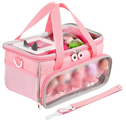 OUKNAK Carrying Case for Toniebox, Storage Carrier Bag for Tonie Characters with Shoulder Strap and Handle, Home Outdoor Hand Bag for Tonie Audio Player and Dolls (Pink)
