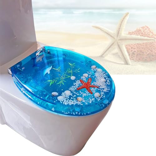 Generisch WC Deckel mit Absenkautomatik, Schnellbefestigung, Toilettendeckel, WC Sitz mit tropischen Fischen transparente 3D-Effekte dekorative