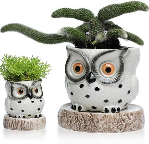 Eulen-Töpfe 14+6.35cm mit Reservoir selbstbewässernde Pflanzentöpfe für Zimmerpflanzen weiß Keramik-Pflanzgefäße für alle Zimmerpflanzen,Sukkulenten,Veilchen,Blumen,Kräuter und Kakteen Kerzenständer