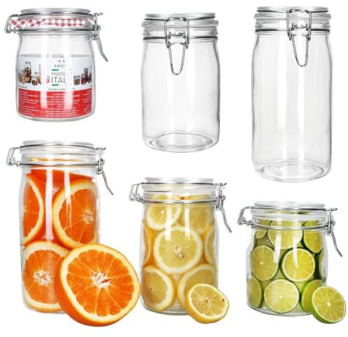 MamboCat Norma Lot de 6 bocaux de conservation hermétiques ronds I 2 x 0,75 l, 1 l et 1,5 l I Bocaux en verre avec fermeture à étrier métallique pour la conservation, la fermentation et le stockage