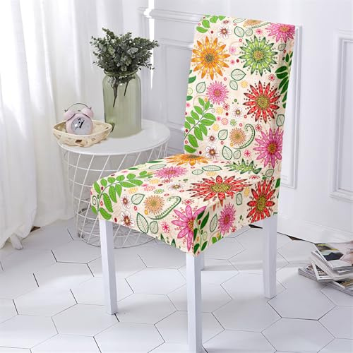 Hiseng Stuhlhussen, 3D Europäischer Blumenstil Stretch Universale Stuhlbezug, Abnehmbare Waschbar Hussen für Stühle, Stuhlbezüge für Hotel, Restaurant, Küche, Partys Deko (6 Stücke,Mehrfarbig)