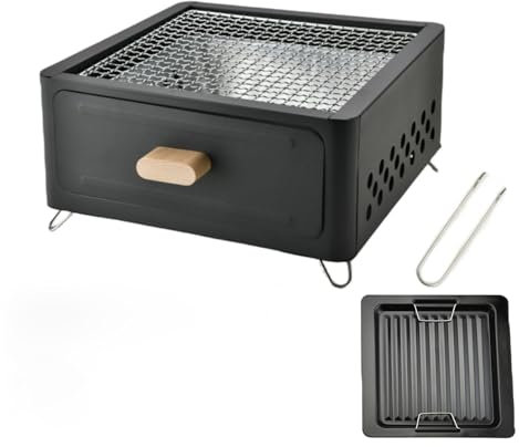 Parrilla de carbón para Exteriores de sobremesa, portátil, pequeña, fácil de Montar, con Elevador de Rejilla y Rejilla de Acero Inoxidable para Camping, picnics, jardín, Playa, Fiesta (Negro B)