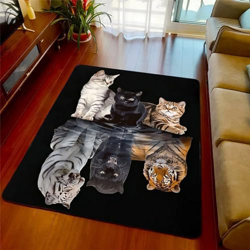 Kind Teppich 90 X 150 cm, Schlafzimmer Teppich, 3D Teppiche Wohnzimmer Teppiche Weich rutschfest Teppich Für Wohnzimmer Schlafzimmer Bettvorleger Tier Katze Reflexion Tiger-5271912580