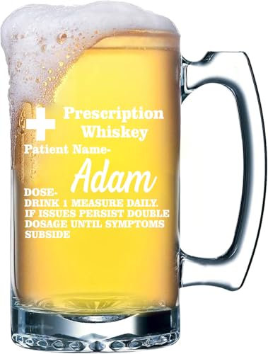 EKAM Personalised Name Prescription Beer Mug - Customised with Name - 17oz/500ml - Craft Beer Mug Novelty Funny Gift for Father’s Birthdays, Christmas, Best Friend, Graduation, Groomsman
