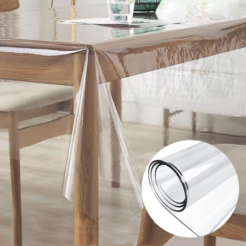 Jisrcha Copritavolo Trasparente, 1 Pezzi Tovaglia Trasparente Plastificata, Impermeabile E Lavabile per Tovaglia Pellicola Trasparente per Tavolo Picnic in Famiglia ed Eventi All'aperto (140x260)