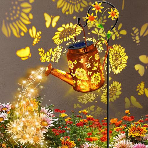 Solar Watering Can with Lights, Outdoor Garden Decor Sunflower Solar Garden Lights for Outdoor Pathway Yard Lawn Patio Party, Waterproof Gardening Decorations Gifts for Mom Grandma Women Birthday