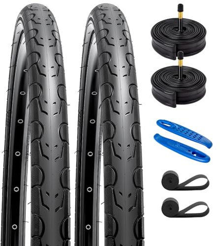 2 pneumatici per bici da strada 700C 700X38C/40-622 e 700C, con valvola Schrader con 2 strisce per cerchioni, compatibili con pneumatici e tubi per biciclette 700X36C 700X37C 700X38C 700X39C 700X40C 4