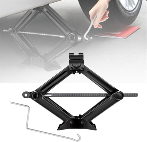 2T Scherenwagenheber mit 360°-Aktivitätskopf – Universal-Wagenheber für PKW, SUV, MPV (Max. Höhe 39cm) – Inkl. Handkurbel – Tragkraft 2000kg