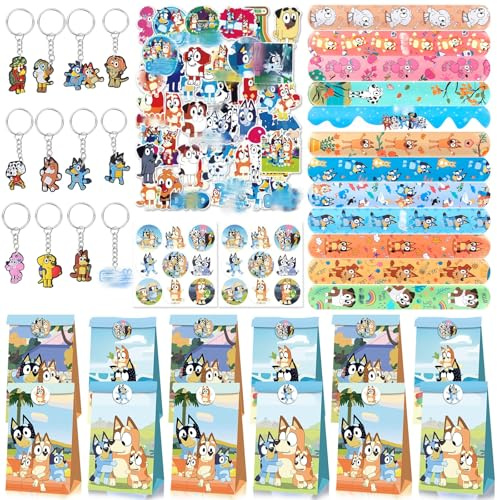 Party Mitgebsel Geschenke Kinder- Party Mitbringsel Kindergeburtstag Set Blua Favor Spielzeug mit Schnapparmband Stickers Abzeichen Geschenktüten Aufkleber Ostergeschenke Füllstoffe für Mädchen Jungen
