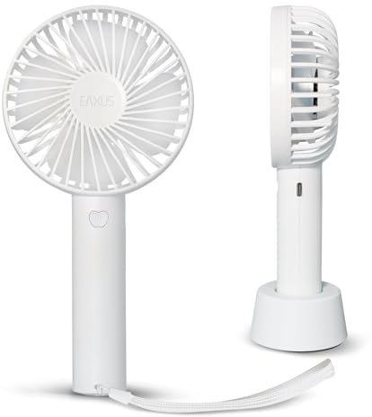 Eaxus Mini Handventilator airX | 800 mAh Akku | 3 Geschwindigkeiten | USB-C | wiederaufladbar | mit Standfuß & Handschlaufe | tragbarer Ventilator für unterwegs | weiß