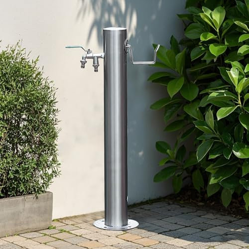 Stainless Steel Garden Water Column with Double Outlet Faucet, Decorative Outdoor Fountain for Patio and Lawn Enhancement