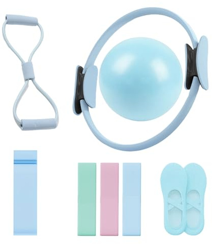 Generisch Pilates Ring Set, 14 Magic Circle, Long & Loop Resistance Bands, Soft Pilates Ball, Grip Socks,Puller, Home Workout Equipment for Women & Beginners to Tone, Flexibility & Core Strength