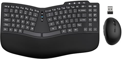 Ensemble clavier ergonomique sans fil, Bluetooth/2,4 G, clavier divisé avec repose-poignets et 3 niveaux DPI réglables sans fil, souris verticale sans fil, multi-appareils, rechargeable, pour Windows