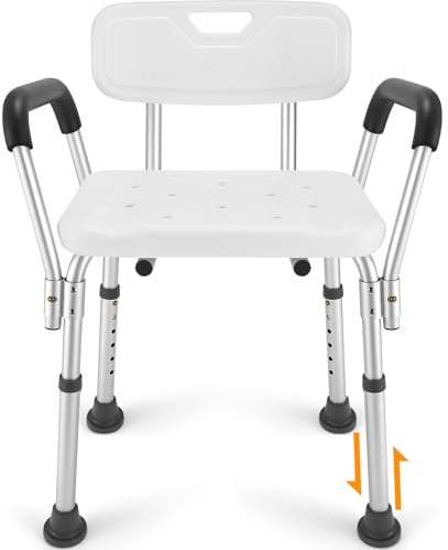 TABEKE Shower Chair for Inside Shower, Heavy Duty Shower Chair with Backrest & Padded Armrest, Height Adjustable Shower Bench, Shower Seat for Bathtub, Elderly and Disabled