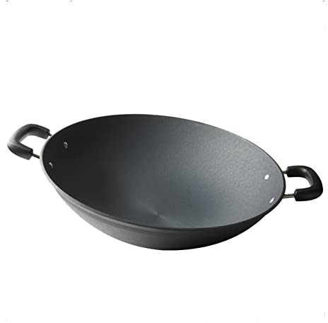 Sartén de Hierro Fundido, Wok de Dos Asas Wok de Hierro Antiguo Wok de Hierro Fundido de Fondo Puntiagudo, 40x40x11cm，40x40x11cm