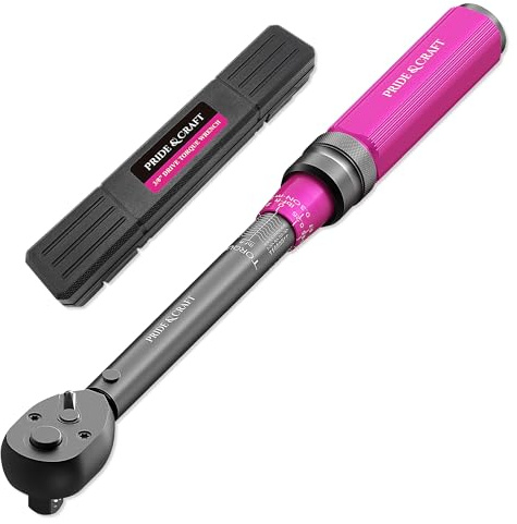 PRIDE&CRAFT Clé dynamométrique 3/8 Drive Click, 3 % de haute précision réglable, double direction, 72 dents, 5-50 lbf.ft/6.8-68 Nm Clé dynamométrique pour réparation de vélo, moto et voiture, rose