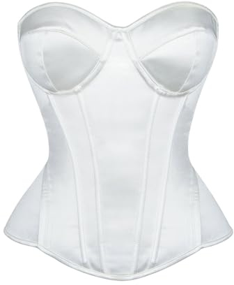 Haut corset en satin 2025 pour femmes, bustier sans bretelles, décolleté en cœur, corsage à baleines, lingerie de mariée, combinaison en dentelle pour soirée et club, blanc, S
