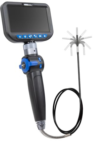 Stahlmaxx 4mm Endoskopkamera KFZ beweglicher Kopf LED Licht 5 Farb Display | Inspektionskamera mit 1m Sonde schwenkbar Full-HD Bilder Videos auf MicroSD-Karte speichern