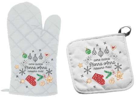 ''COME CUCINA NONNA'' Set da Cucina Guanto e Presina Personalizzati Colorati Idea Regalo Mamma Nonni Nonna Idea Regalo Speciale Compleanno Natale Cuochi Chef Famiglia