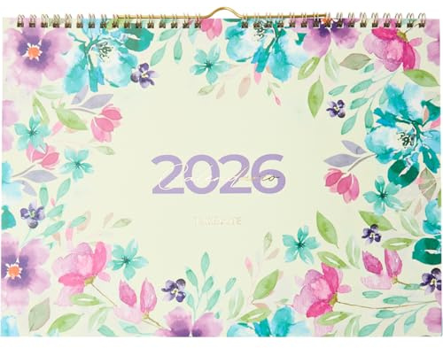 Takenote Calendrier Mural 2026 - Taille 31,5 x 23 cm, Vue Mensuelle, 12 Mois de Janvier à Décembre, Planning Mensuel avec Espace pour Notes, Reliure à Double Spirale, Espagnol et Anglais - Anna