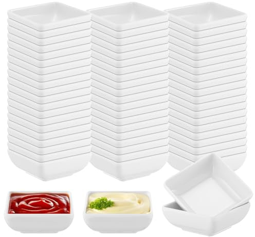 Oqqlin 60 Pcs Melamine Dipping Bowls Bulk, 3 Oz White Mini Soy Sauce Dish Thickened Condiment Dipping Cups for Restaurant, Kitchen, Party, Catering, Camping, BBQ