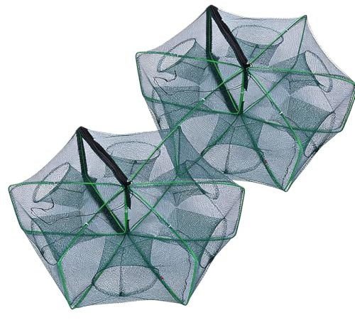 BAIFULAI 2 Stück Fischreuse Köderfischreuse: Nylon Faltbarer Krebsreuse, 6 Löche Krebsreuse Flusskrebse Reuse Fisch Tragbare Angeln Reuse zum Fangen von Aalen,Krabben,Hummer,Garnelen und Krabben