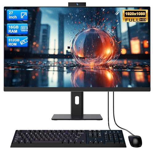 Computer all-in-one Computer desktop da 27 Quad-Core N95(fino a 3,4 Ghz)512 GB SSD 16 GB RAM con webcam,PC all-in-one che supporta lo schermo rotante,WiFi a doppia banda Bluetooth 4.2,nero