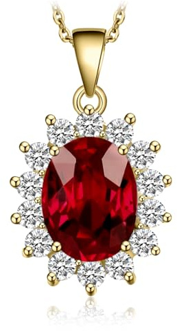 JewelryPalace 1.8ct Diana Princesse Kate Middleton Pendentif Zircone Cubique de Couleur Grenat Plaqué Or Jaune 14K Pour Femme, Vintage Ensemble Parure de Bijoux Pierre, Collier Chaine Cadeau 45CM