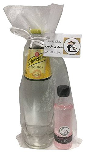 Pack de Puerto de Indias Strawberry y botella de Tónica en bolsa de organza para invitados (Pack 24 ud)
