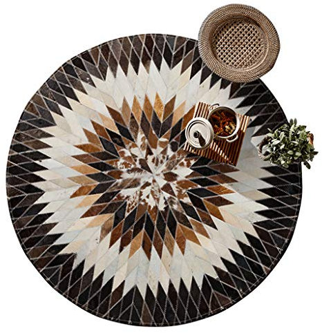 LHNLY-Teppiche Patchwork Luxuriöser Villa Wohnzimmer Kinderzimmer Rund Teppich Läufer Schlafzimmer Küche Handgenähtes Leder Teppich Anti rutsch unterlage 150cm Diameter braun