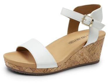 DREAM PAIRS Women's Open Toe Buckle Ankle Strap Platform Wedge Sandals for Women Summer Dressy Shoes,Size 7.5,White/Pu,NINI-8