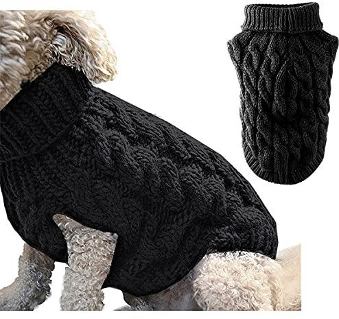 Rollkragen-Strickpullover für Haustiere, Winterwärmer, Dicker Pullover, Strickwaren, Häkelmantel, Kleidung für kleine, mittelgroße und große Hunde, Welpen, Katzen (M, schwarz)