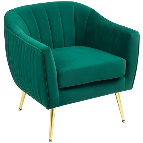 HOMCOM Poltrona da Salotto Imbottita con Braccioli e Schienale, Design Moderno, Gambe in Metallo (71x72x73 cm) Verde