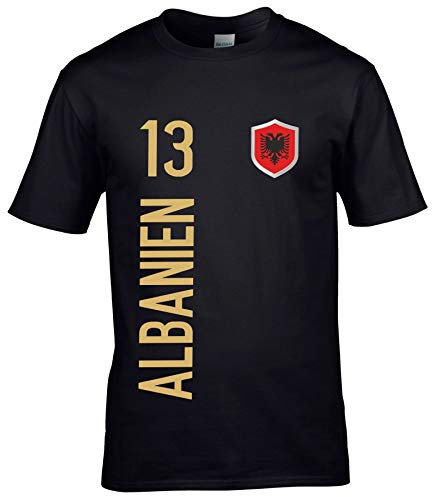 FanShirts4u Herren Fan-Shirt Jersey Trikot - ALBANIEN/Albania/SHQIPËRISË - T-Shirt inkl. Druck Wunschname & Nummer WM EM (M, ALBANIEN/schwarz)