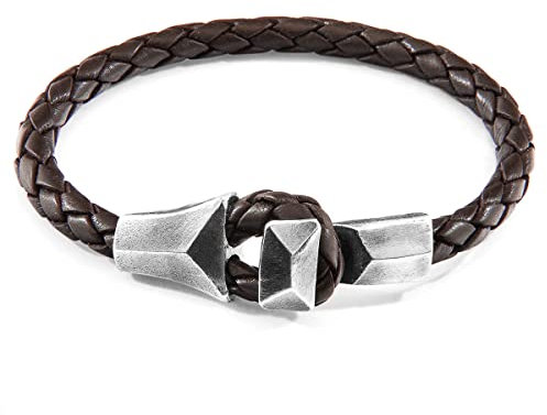 ANCHOR & CREW Kakaobraune Alderney Silber Und Geflochtenes Lederarmband - Mann - 21cm