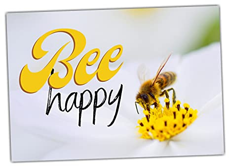 Bee Happy Biene Garten Schild lustiger Spruch Türschild Warnschild Fun Metallschild