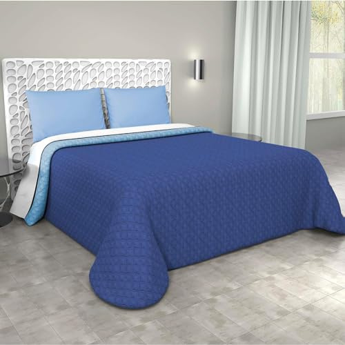 Corredocasa Trapuntino Copriletto Trapuntato Primaverile, Made in Italy - Copri Letto Bicolore Doubleface per Letto Matrimoniale 2 Piazze (Blu/Celeste)