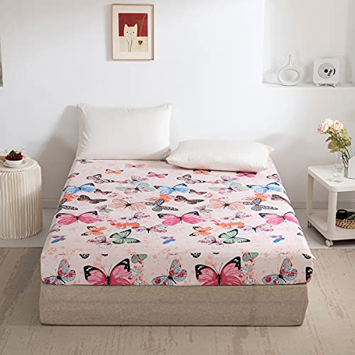 Damier Spannbettlaken 120x200cm Schmetterlinge Muster Spannbetttuch Weiche Mikrofaser Boxspringbett Bettlaken geeignet für Matratzen von 30cm