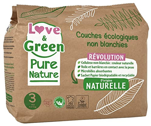 Love & Green Couches Écologiques Pure Nature 42 Couches Taille 3 Midi (4 à 9 kg)