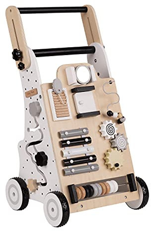 KiddyMoon Lauflernwagen Aus Holz Für Kinder Lauflernhilfe Spaß Babys, Laufen Lernen, Multifunktion Holzspielzeug Für Kleinekinder Montessori-Spielzeug WK-001, Schwarz - Weiß