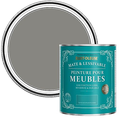 Rust-Oleum grau Möbelfarbe mit Matt-Finish, geruchsarm und wasserbasiert für Innenholz - Beton Grau 750ML