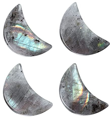 Nupuyai 4 Stk. Mond Edelstein Handschmeichler Amulett Mondsichel Deko | Mond Handschmeichler Glücksbringer, Halbmond Talisman Heilstein, Mondsteine für DIY-Schmuck & Wohndeko