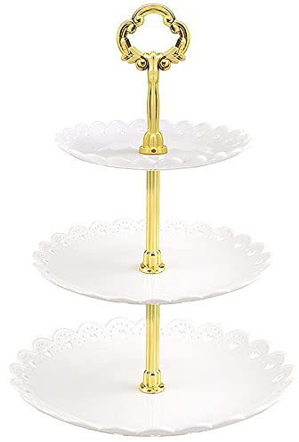 OLAMASA Alzata 3 Piani Alzatina per Dolci Supporto per Dolci Alzata per Torta Alzata Frutta Espositore per Dolci Plastica per Matrimonio o Festa di Compleanno (C)