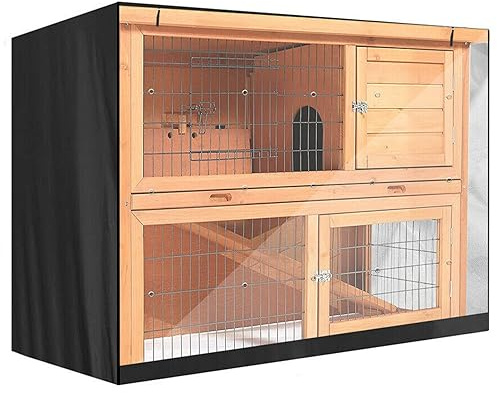 Syfunlv Kaninchenstall Abdeckung,wasserdichte Kaninchenkäfig-Staubschutz, für Kaninchenkäfig, Staubschutz, Doppelstall-Abdeckung für Katzen, Hamster, Kätzchen, Haustiere, Schwarz, (Schwarz)
