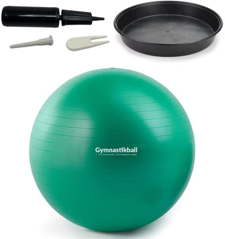 ATC Handels GmbH Gymnastikball Set Ø 45, 55, 65 & 75cm inkl. Stopperschale, Ballpumpe, Ventilöffner und Maßband - Fitness, Therapie und als Sitzball fürs Büro, 55cm, grün