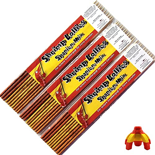 Shrimp-Lollies Spanien-Mix (3x10 Stück) + Halter/Garnelen Lollies Futter Blütenpollen Sticks Futterstangen Krill